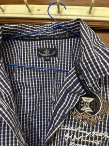Gingham Embroidered Button Down Shirt For Girls