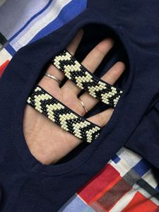 Dark Blue Top With Sleeves And Front Design