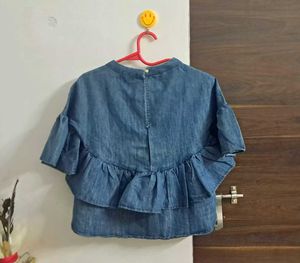 Denim Ruffle Top