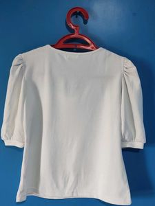 casual puff sleeve design for women white top