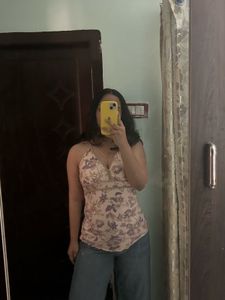 Vintage Y2K Floral Halter Top – Soft Blush &amp; Mauve