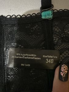 34B Sea Green &amp; Black Padded Underwired Lace Bra