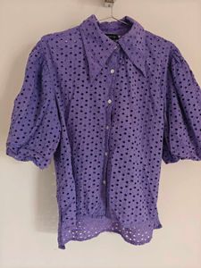 Zara Purple Eyelet Puff Sleeve Shirt