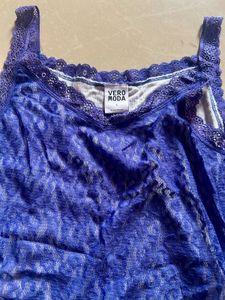 Blue Lace Trim Tank Top