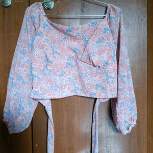 Floral print bishop sleeves backless top for women