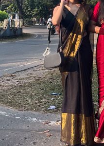 Black &amp; Golden Border Silk Saree + Blouse