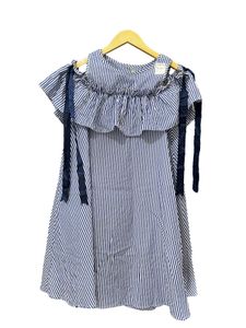 Striped Ruffle Cold Shoulder Dress