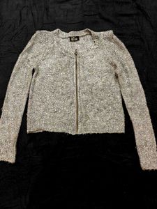 Shimmery Silver Front Open Sweater