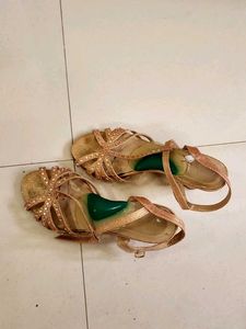 Rose Gold Sequin Flower Heels With Insole