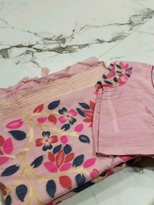 Pink Floral Saree &amp; Blouse