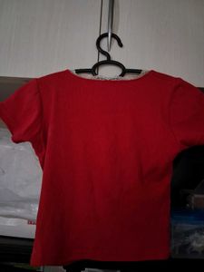 Red Crop Top with Lace Detail