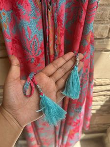 KanhaE Long Bohemian Silk Dress With Open Back