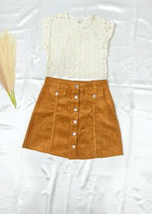 Corduroy Button Front Mini Skirt