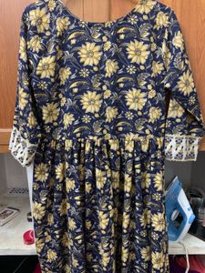 Floral Print Navy Blue Kurta