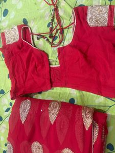 Bridal red saree With Stitched Blouse