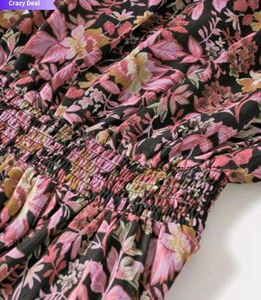Mango Pink&amp;Purple smocked Waist Dress
