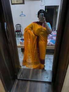 Vintage Yellow Saree With Maroon Boundary