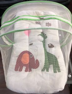 Animal Print Baby Bassinet with Mosquito Net
