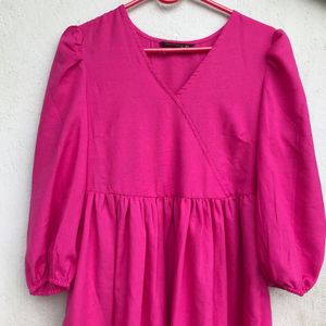 Pink Puff Sleeve Summer Dress