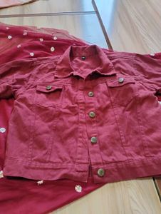 combo of Maroon Floral Dress with matching jacket