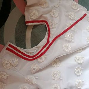 White Colour Red Border Kurti Top.