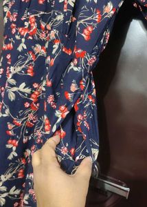 Navy Blue Multi Floral Print Jumpsuit For 38 Bust