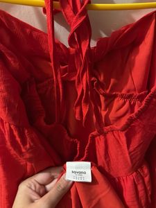 Red Babydoll Mini Dress - Sweetheart Neck