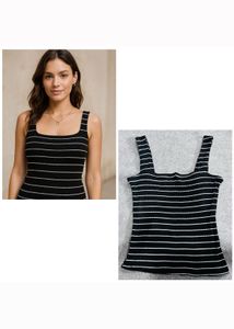 Black & White Striped Ribbed Tank Top
