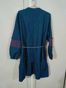 Denim Dress with Embroidery