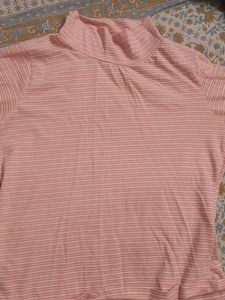 Pink Striped Mock Neck Top