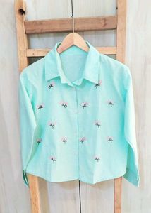 Light Green Embroidery Cotton Shirt Size-36-38