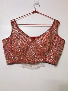 Heavy Red Mirror-Work Lehenga Set