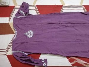 Pure chickenkari Embroidered Purple Kurta