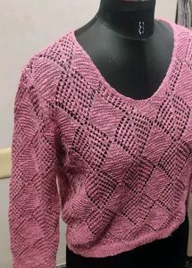 Pink Knit V-Neck Sweater
