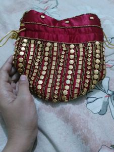 Elegant Maroon & Gold Potli Bag