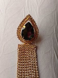 Gold Rhinestone Teardrop Dangle Earrings