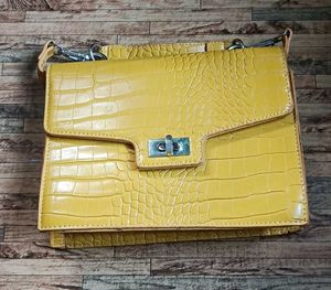 Yellow Croc Embossed Crossbody Bag
