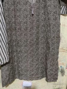 Brown Patterned Kurti Pant Set