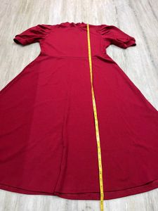 Burgundy Mini Dress with Puff Sleeves &amp; High Neck
