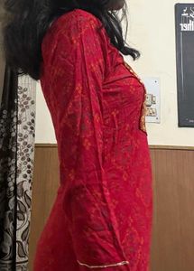 Red &amp; Gold Embroidered Kurti