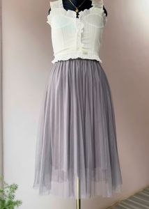 Grey Tulle Midi Skirt