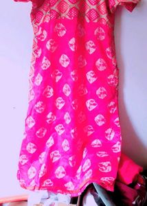 Pink Colour A Line Kurti Silk Blend Size XL