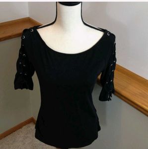 Edgy Goth Top With Tie Up Lace Detailing