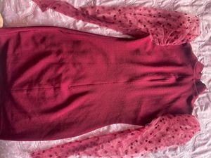 Maroon Bodycon Puff Sleeve Dress.