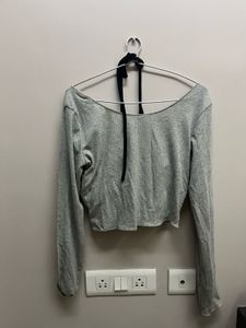 Grey Full Sleeve Crop Top