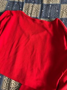 Red Cropped Long Sleeve Top