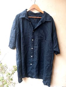 Burnt Umber Dark Blue Oversized Shirt (Women)