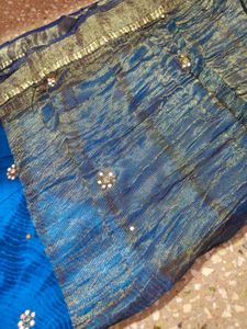 original polish Blue Tie-Dye Saree