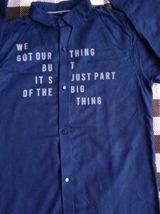 Navy Graphic Print Button-Down Shirt