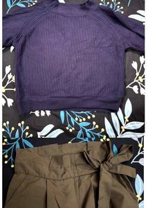 Sweater & Bow-Tie Waist Pants Set